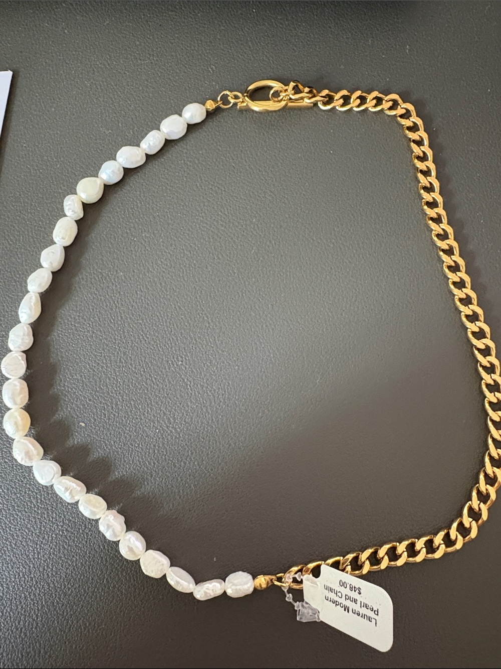 Freshwater Pearl and Gold Chain Necklace - Contemporary Women Jewelry
